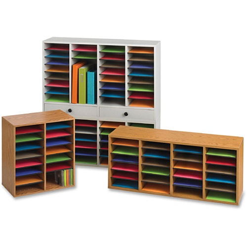 Safco Adjustable Compartment Literature Organizers 32 Compartment(s) - 2 Drawer(s) - Compartment Size : 2.50" x 9.50" x 11.50" - Drawer Size : 2.75" x 17.50" - 25.37" Height x 39.37" Width x 11.75" Depth - Stackable - Laminate - Gray - Wood, Fibe (9494GR)