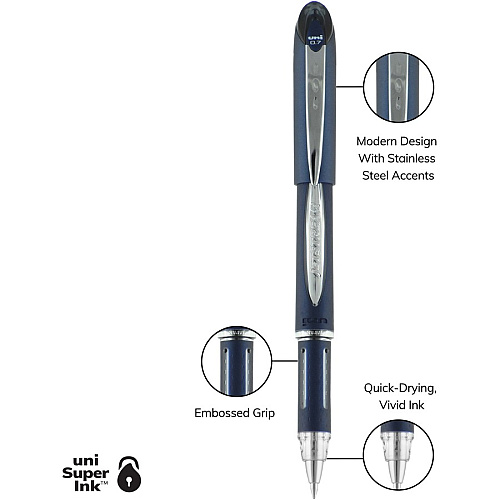 uni-ball uni&reg; Jetstream Ballpoint Pen 0.7 mm Fine Pen Point - Black Ink - Pigment-based - Blue Stainless Steel Barrel - 1 Dozen (40173)
