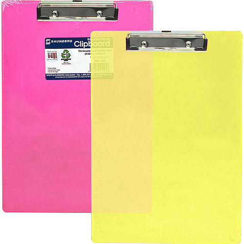Saunders Neon Plastic Clipboards 0.50" Clip Capacity - Plastic - Neon Yellow - 1 Each (21595)