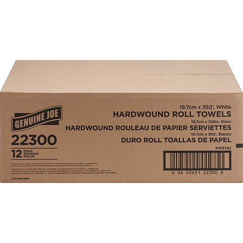 Genuine Joe Hardwound Roll Paper Towels 7.88" Width x 350 ft Length - 2" Core - White - 12 / Carton (GJO22300)