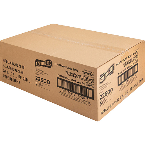 Genuine Joe Embossed Hardwound Roll Towels 7.90" Width x 800 ft Length - 2" Core - Natural - 6 / Carton (GJO22600)