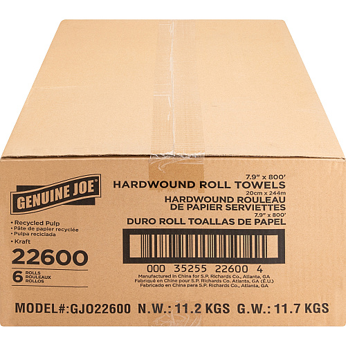 Genuine Joe Embossed Hardwound Roll Towels 7.90" Width x 800 ft Length - 2" Core - Natural - 6 / Carton (GJO22600)