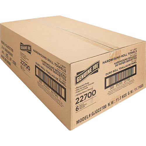 Genuine Joe Hardwound Roll Paper Towels 7.90" Width x 800 ft Length - 2" Core - White - 6 / Carton (GJO22700)