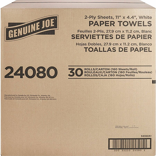 Genuine Joe&reg; Kitchen Paper Towels, White 2 Ply, 160 Sheets, 30 Rolls (GJO24080)