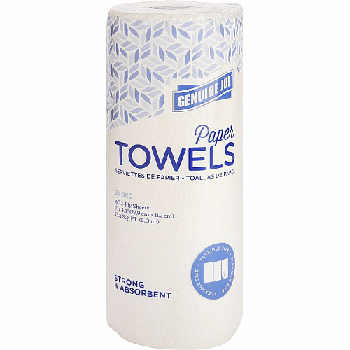 Genuine Joe&reg; Kitchen Paper Towels, White 2 Ply, 160 Sheets, 30 Rolls (GJO24080)