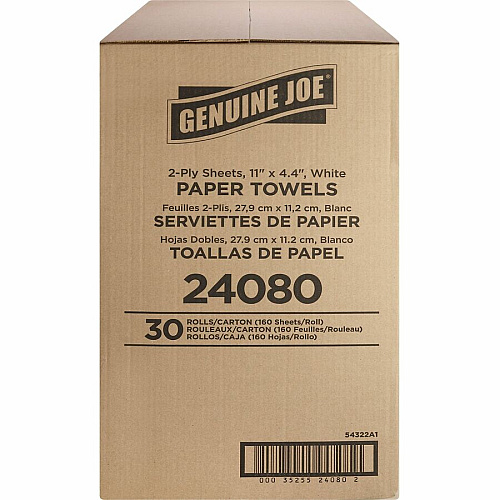 Genuine Joe&reg; Kitchen Paper Towels, White 2 Ply, 160 Sheets, 30 Rolls (GJO24080)