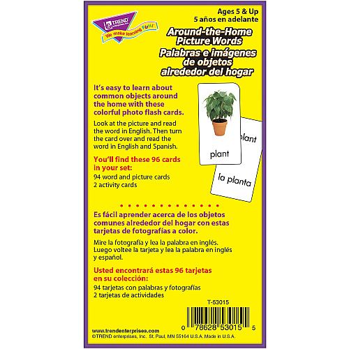 Trend English/Spanish Picture Words Flash Cards Learning - Educational - 1 Each (T53015)