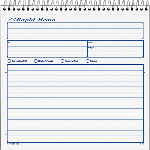 TOPS Rapid Memo Book Spiral Bound - 2 Part - Carbonless Copy - 8.50" x 7.75" Sheet Size - Assorted Sheet(s) - 1 Each (4151)