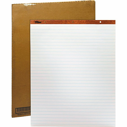 TOPS Horizontal Ruled Easel Pads 50 Sheets - Stapled/Glued - 15 lb Basis Weight - 27" x 34" Sheet Size - White Paper - Perforated, Punched - 2 / Carton (79041)