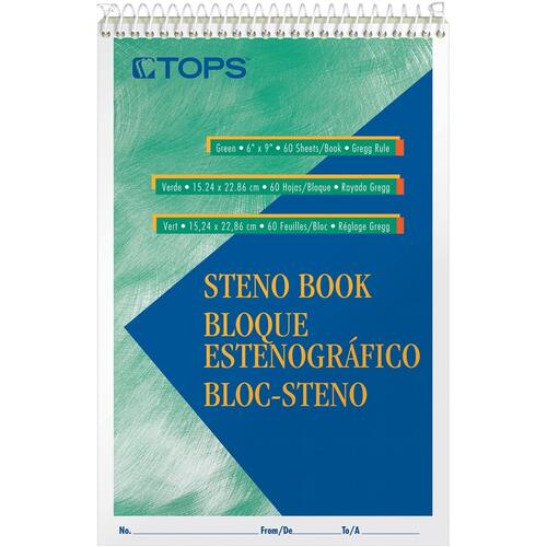 TOPS Gregg Steno Pads, Gregg Rule, 60 Green-Tint 6 x 9 Sheets (8001)