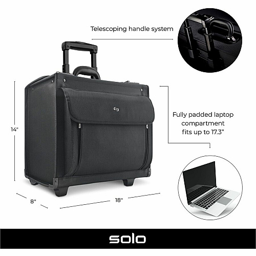 Solo Classic Carrying Case (Roller) for 17" Notebook - Black Ballistic Poly, Polyester Body - Handle - 12.8" Height x 18" Width x 7" Depth - 1 Each (B784)