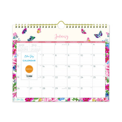 Blue Sky Fly By Monthly Wall Calendar, Butterflies Artwork, 11" x 8.75", Cream/Pink/Blue Sheets, 12-Month (Jan to Dec): 2026 (148643)