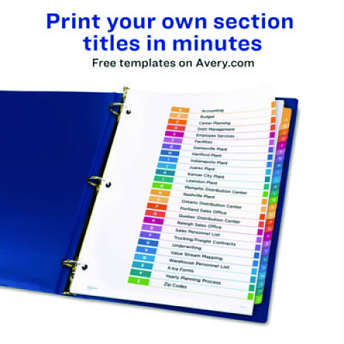 Avery Customizable Table of Contents Ready Index Multicolor Dividers, 26-Tab, A to Z, 11 x 8.5, White, 6 Sets (11832)
