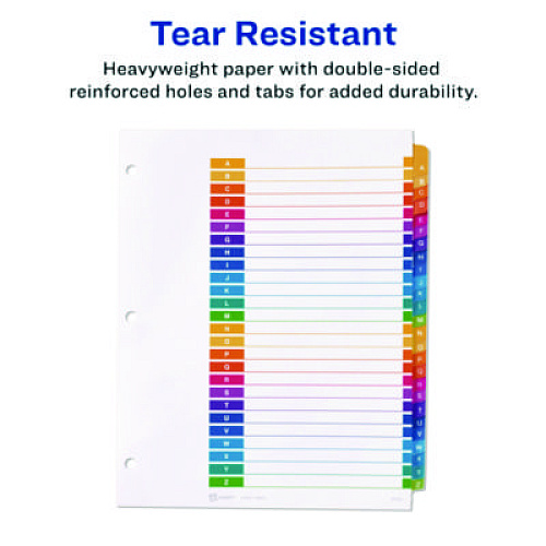 Avery Customizable Table of Contents Ready Index Multicolor Dividers, 26-Tab, A to Z, 11 x 8.5, White, 6 Sets (11832)