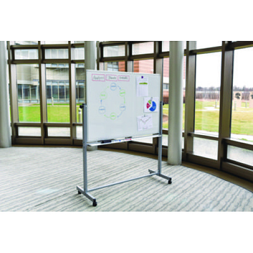Luxor Mobile Magnetic Whiteboard, 48" x 36", White Surface, Silver Aluminum Frame (MB4836WW)