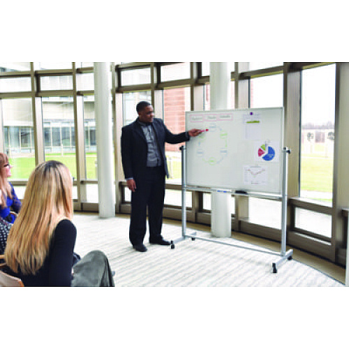 Luxor Mobile Magnetic Whiteboard, 48" x 36", White Surface, Silver Aluminum Frame (MB4836WW)