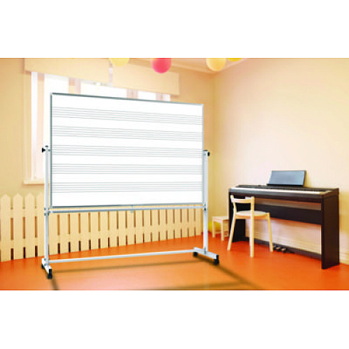Luxor Mobile Music Staff Whiteboard, Dual-Sided Music Notation, 72" x 48", White Surface, Silver Aluminum Frame (MB7248MM)