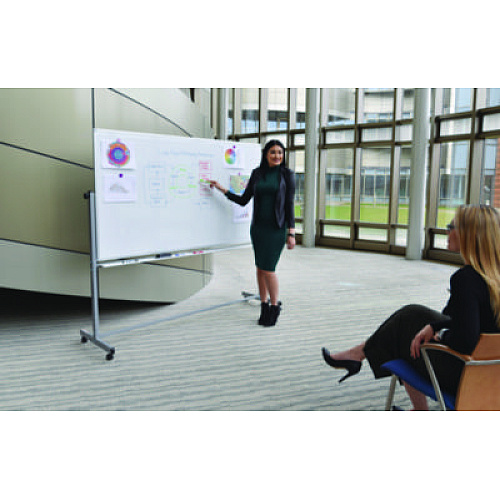 Luxor Mobile Magnetic Whiteboard, 96" x 40", White Surface, Silver Aluminum Frame (MB9640WW)