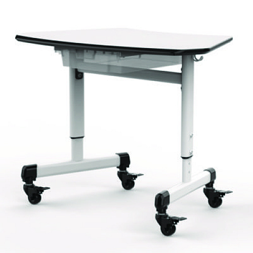 Luxor Height-Adjustable Trapezoid Student Desk with Drawer, 60.25 x 21 x 32 to 38, White (MBSDESK)