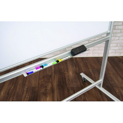 Luxor Mobile Magnetic Glass Dry Erase Board, 60" x 40", White Surface, Silver Aluminum Frame (MMGB6040)