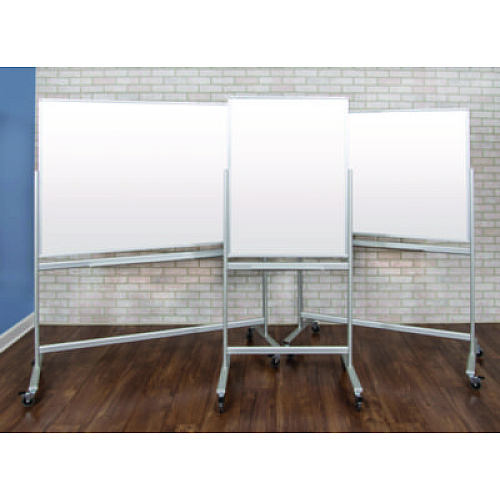 Luxor Mobile Magnetic Glass Dry Erase Board, 60" x 40", White Surface, Silver Aluminum Frame (MMGB6040)