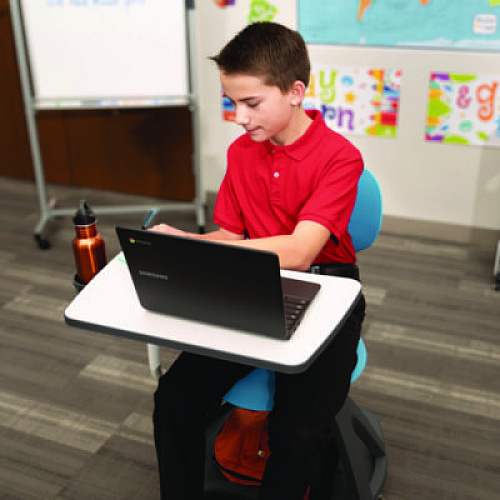 Luxor Classroom Series All-In-One Student Desk and Chair, Supports Up to 330 lb, 19" Seat Height, Blue Seat/Back, Gray Base (STDENTMTACHR)