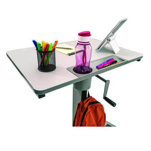 Luxor Sit Stand Student Desk with Crank Handle, 27.5 x 19.5 x 26.25 to 42, White/Gray (STUDENTC)