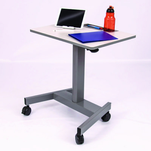 Luxor Pneumatic Sit Stand Desk, 27.5 x 19.5 x 26.25 to 42, White/Gray (STUDENTP)