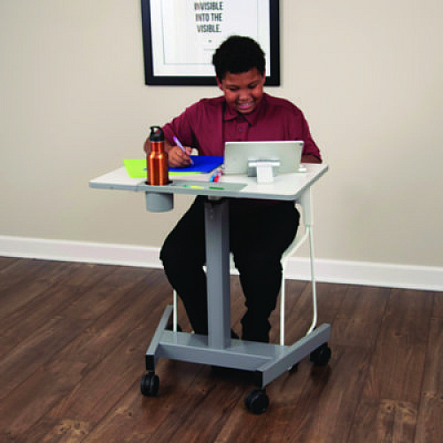 Luxor Pneumatic Sit Stand Desk, 27.5 x 19.5 x 26.25 to 42, White/Gray (STUDENTP)