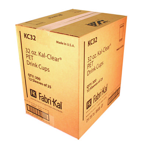 Fabri-Kal Kal-Clear PET Cold Drink Cups, 32 oz., Clear, 25/Sleeve, 12 Sleeves/Carton (KC32)