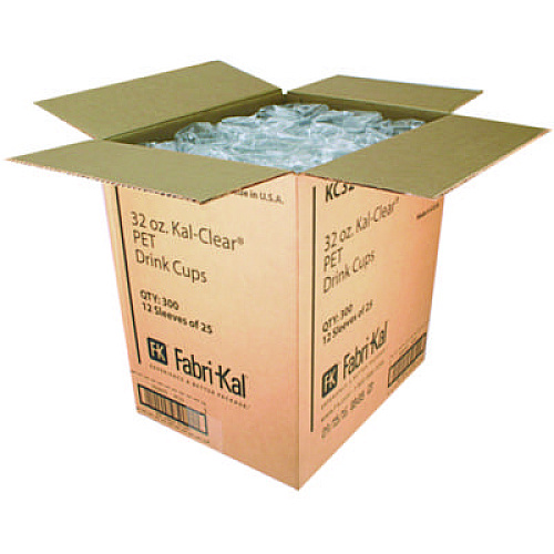 Fabri-Kal Kal-Clear PET Cold Drink Cups, 32 oz., Clear, 25/Sleeve, 12 Sleeves/Carton (KC32)