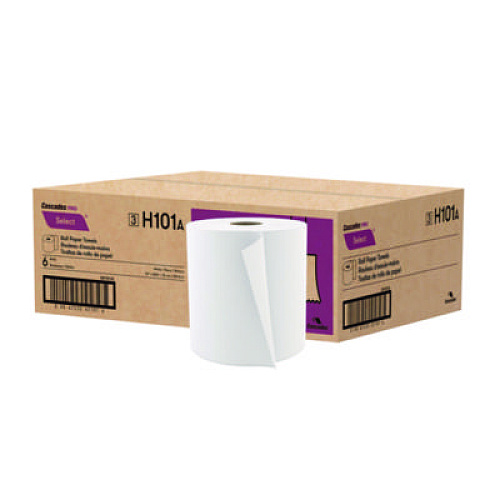 Cascades Select Roll Paper Towels, 1-Ply, 7.88" x 1,000 ft, White, 6/Carton (H101)