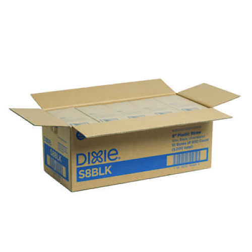 Dixie Slim Unwrapped Plastic Straws, 8", Plastic, Black, 500/Box, 10 Boxes/Carton (S8BLK)