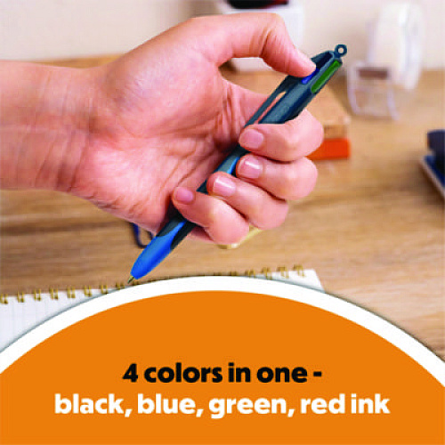 BIC 4-Color Multifunction Ballpoint Pen, Retractable, Medium 1 mm, Black/Blue/Green/Red Ink, Black/Blue Barrel, 3/Pack (MMSP3AAST)