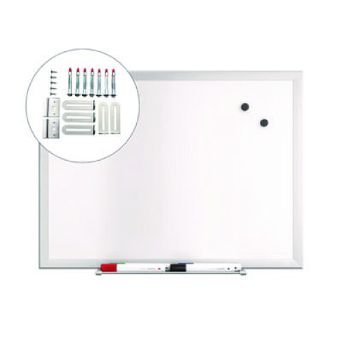 TRU RED Magnetic Steel Dry Erase Board, 18" x 24", White Surface, Gray/Natural Aluminum Frame (TR61168)