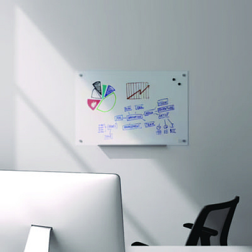 TRU RED Magnetic Tempered Glass Dry Erase Board, 36" x 24", White Surface (TR61195)