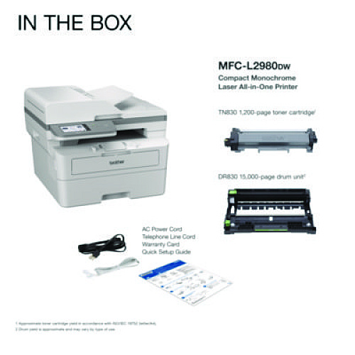 Brother Workhorse MFC-L2980DW Compact Monochrome Laser AIO Printer, Copy, Fax, Print, Scan