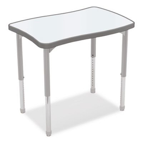 MooreCo Hierarchy Creator Rectangle Desk, 32.1 x 21.4 x 18 to 29, White Dry Erase/Platinum Legs, Ships in Two Boxes(Worksurface/Legs) (70529)