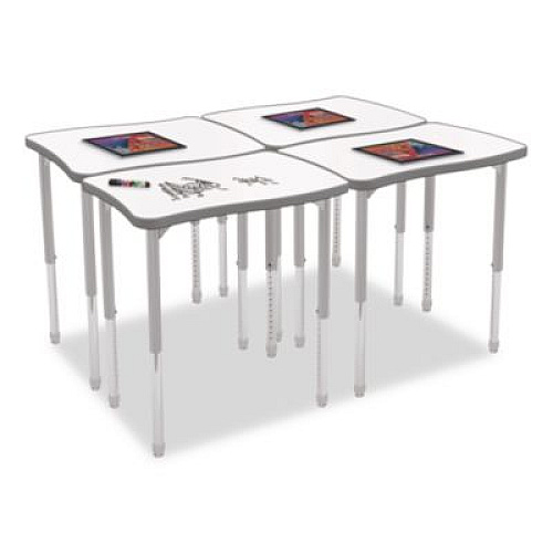 MooreCo Hierarchy Creator Rectangle Desk, 32.1 x 21.4 x 18 to 29, White Dry Erase/Platinum Legs, Ships in Two Boxes(Worksurface/Legs) (70529)