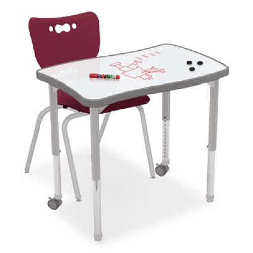 MooreCo Hierarchy Creator Rectangle Desk, 32.1 x 21.4 x 18 to 29, White Dry Erase/Platinum Legs, Ships in Two Boxes(Worksurface/Legs) (70529)