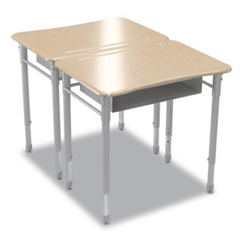 MooreCo Astute Hard Plastic Desk, 26" x 19.3" x 23.1" to 33.1", Fusion Maple, 2/Carton (59082)