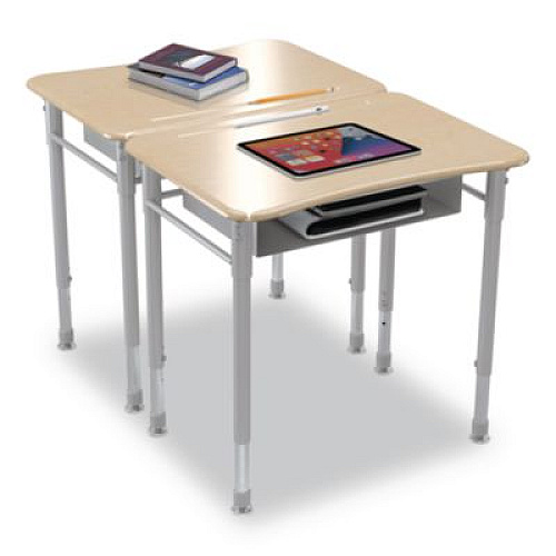 MooreCo Astute Hard Plastic Desk, 26" x 19.3" x 23.1" to 33.1", Fusion Maple, 2/Carton (59082)