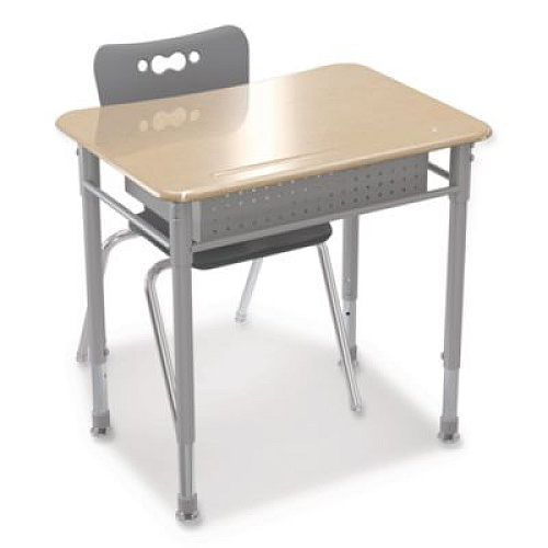 MooreCo Astute Hard Plastic Desk, 26" x 19.3" x 23.1" to 33.1", Fusion Maple, 2/Carton (59082)