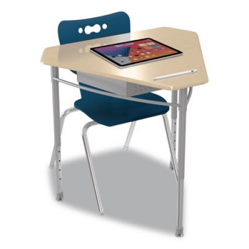 MooreCo Astute Hard Plastic Desk, 33.8" x 29.8" x 23.1" to 33.1", Fusion Maple, 2/Carton (59086)