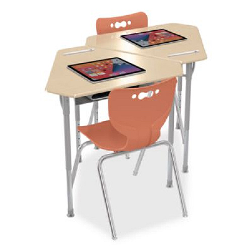 MooreCo Astute Hard Plastic Desk, 33.8" x 29.8" x 23.1" to 33.1", Fusion Maple, 2/Carton (59086)