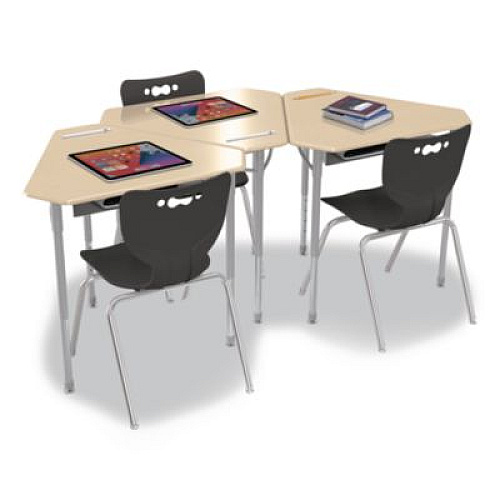 MooreCo Astute Hard Plastic Desk, 33.8" x 29.8" x 23.1" to 33.1", Fusion Maple, 2/Carton (59086)