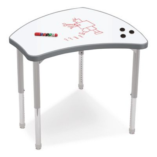 MooreCo Hierarchy Shapes Desk, 30" x 25.8" x 18" to 29", White Dry Erase/Platinum Legs, Ships in Two Boxes (Worksurface and Legs) (70523)