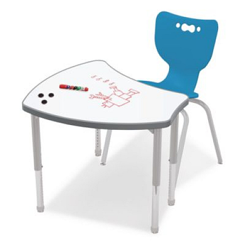 MooreCo Hierarchy Shapes Desk, 30" x 25.8" x 18" to 29", White Dry Erase/Platinum Legs, Ships in Two Boxes (Worksurface and Legs) (70523)