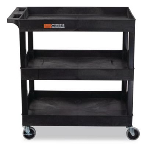 Luxor Tuffy XL Three-Shelf Utility Cart with Tub Shelves, Plastic, 300 lb Capacity, 35" x 18" x 36", Black (EC111B)