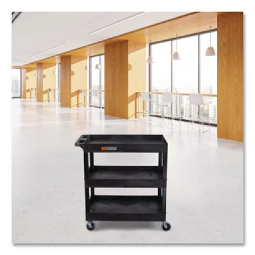 Luxor Tuffy XL Three-Shelf Utility Cart with Tub Shelves, Plastic, 300 lb Capacity, 35" x 18" x 36", Black (EC111B)